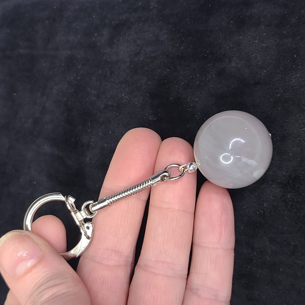 Keychain Semi-precious Stone Agate Sphere Gray Unisex Gift Energy Metaphysical